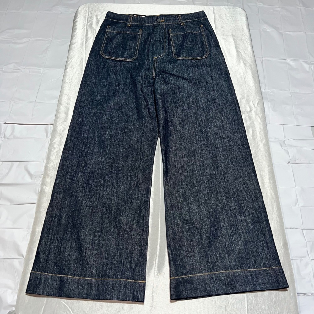 Vigoss Trouser Wide Leg Jeans Dark Wash Indigo Patch Pockets 12 VC-P03172A - Picture 11 of 12